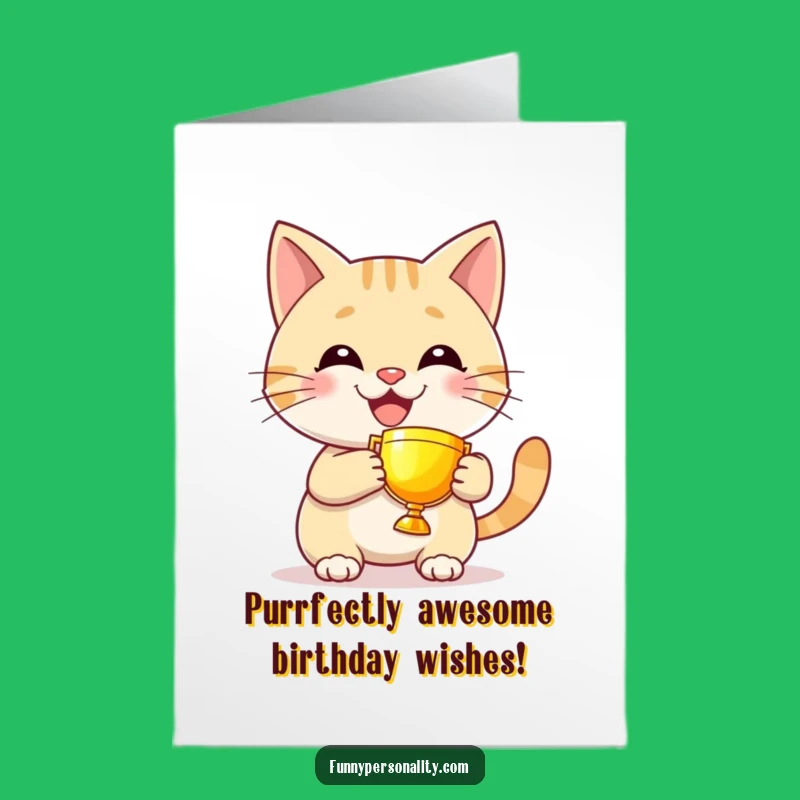 Free Printable Birthday Card: Cat's Trophy Win Downloadable Birthday Gift