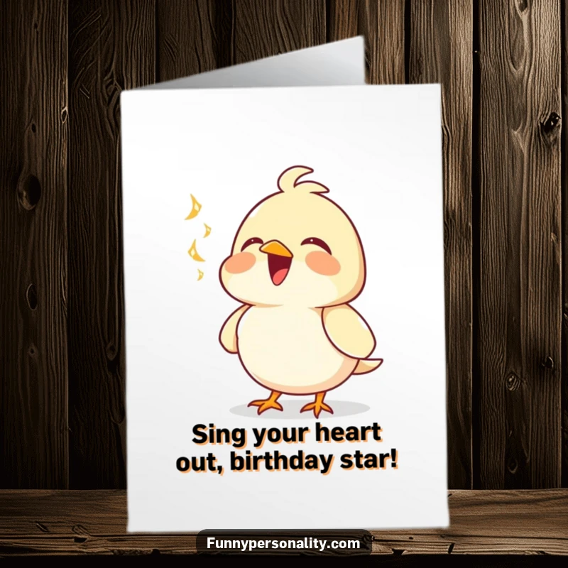 Funny Free Printable Bird Birthday Card: A cheerful bird puffing its chest out and singing a happy tune with joy.