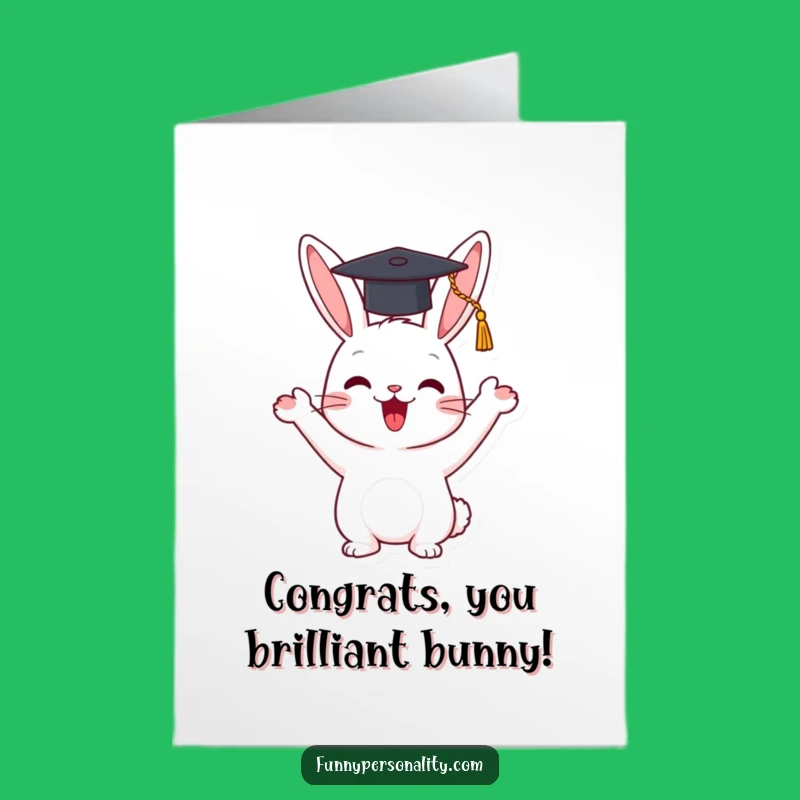 Free Printable Congrats Card: Rabbit Cheers Graduation with Tiny Cap