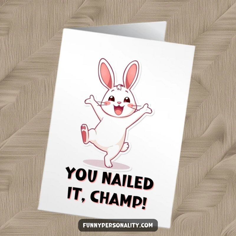 Free Printable Congratulations Card: Happy rabbit performing an energetic cartwheel, perfect for celebrating any achievement.