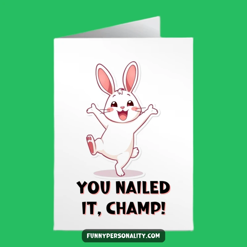 Free Printable Congratulations Card: Energetic Rabbit Cartwheel Design for Joyful Celebrations