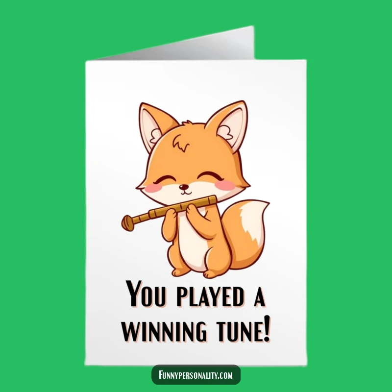 Free Printable Congratulations Card: Fox with Flute, Harmonious Success, Print at Home