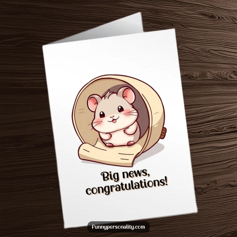 Funny Free Printable Congratulations Card: Hamster peeking from a scroll, a curious downloadable cheer.