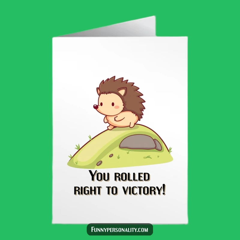 Free Printable Hedgehog Congrats Card: Rolling Success Design for a Downloadable Cheerful Note