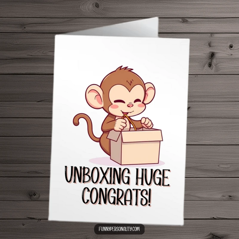 Funny Free Printable Monkey Congratulations Card: A mischievous monkey pulls a long string, symbolizing a surprising success.