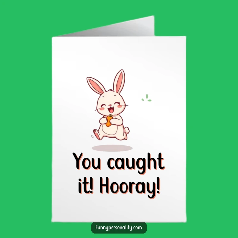 Free Printable Congrats Card: Rabbit Jumping for Carrot, Joyful Downloadable Gift