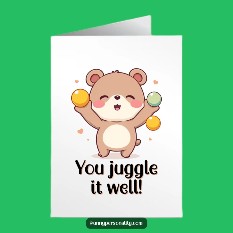 Free Printable Congrats Card: Bear Juggling Success Celebration!