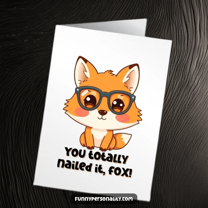 Funny Free Printable Congratulations Card: A curious fox in oversized glasses, perfect for sharing good news.