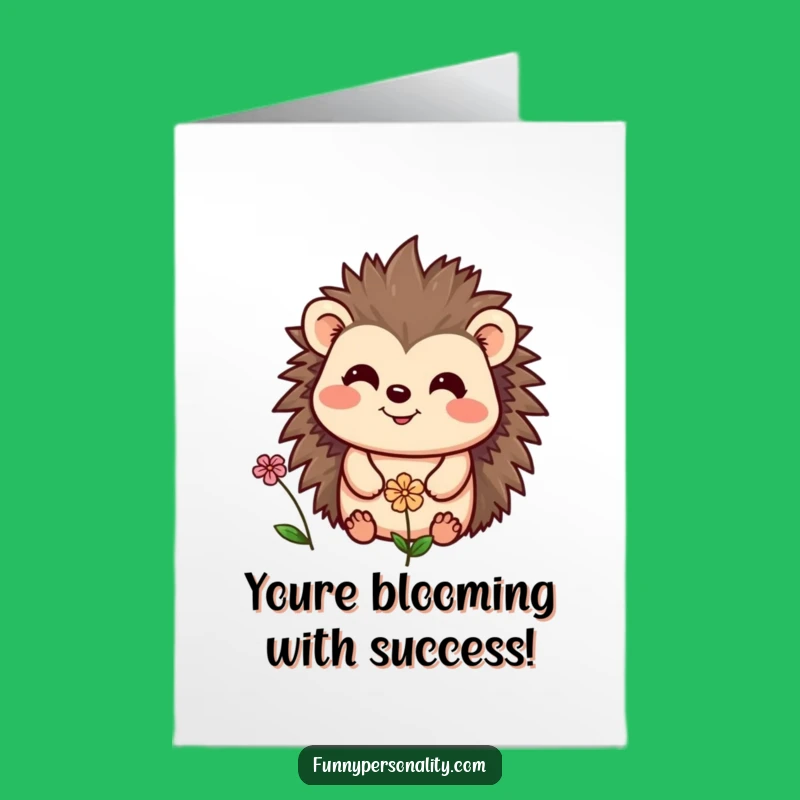 Free Printable Congrats Card: Hedgehog & Flower Celebrate Big Funny Downloadable