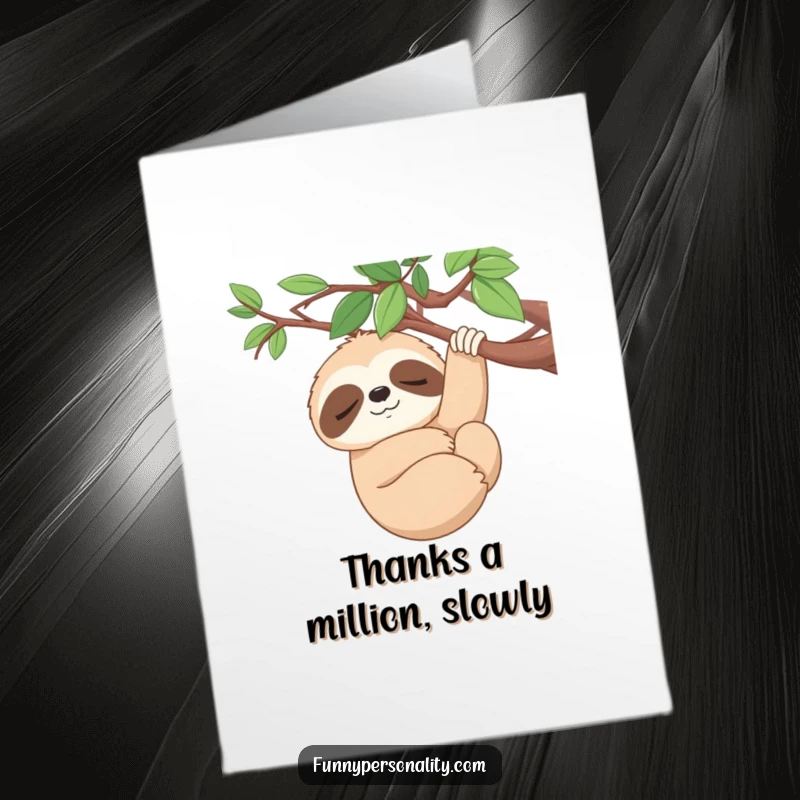 Funny Free Printable Thank You Card: Serene sloth on a branch, a chill downloadable way to show thanks.