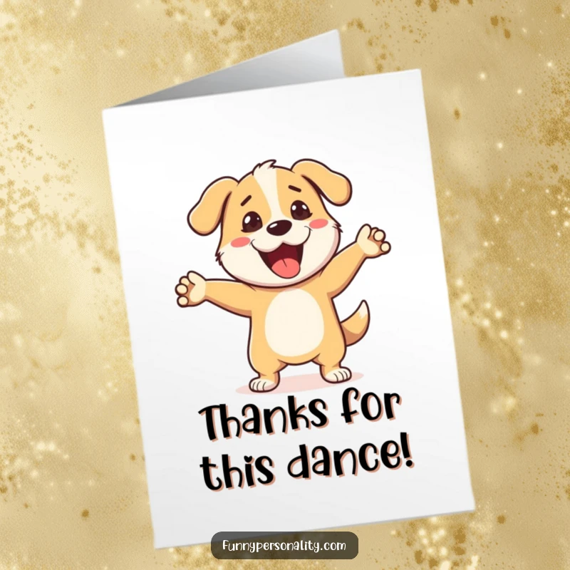 Funny Free Printable Thank You Card: A dog doing a silly dance, showing heartfelt thanks.