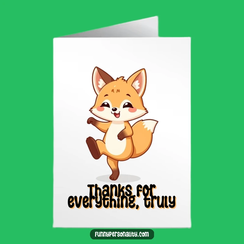 Free Printable Thank You Card: Happy Fox Cub Kick - Funny Downloadable Gratitude