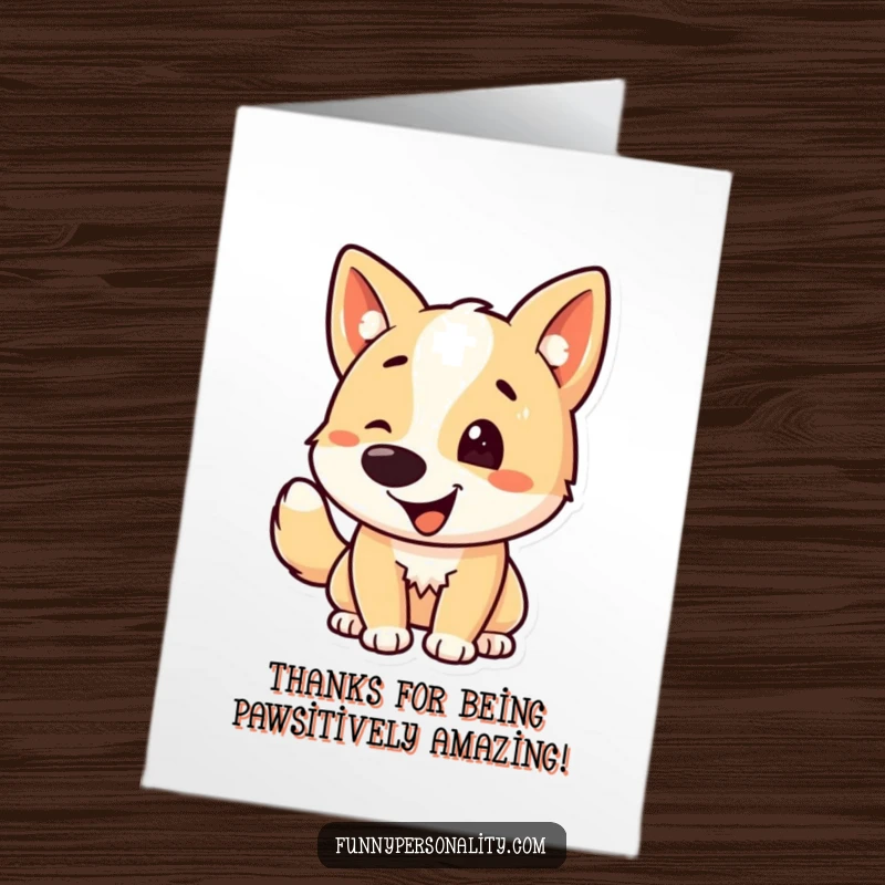 Funny Free Printable Thank You Card: A dog character wagging its tail so hard, expressing immense gratitude and happiness.