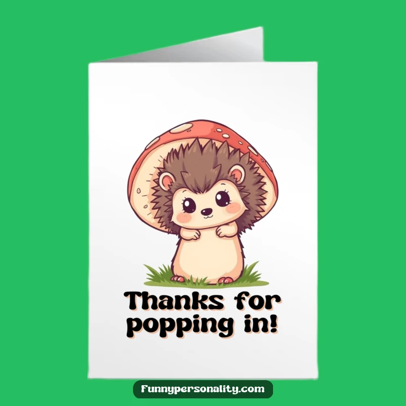 Free Printable Hedgehog Thank You Card: Whimsical Mushroom Peek Downloadable