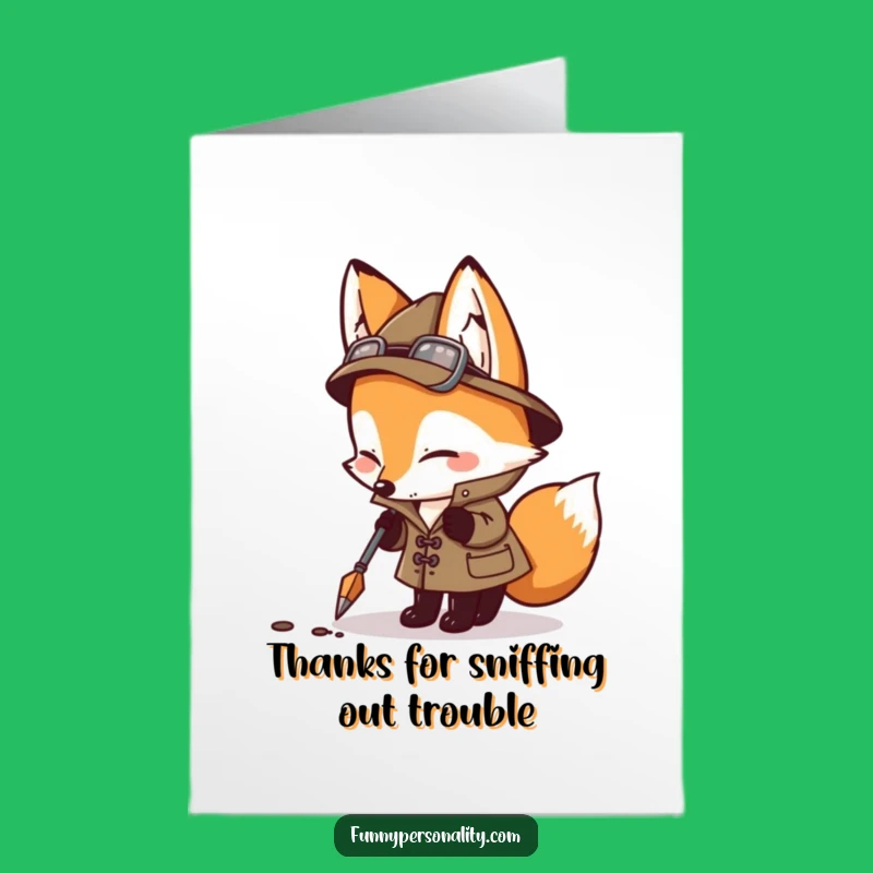 Free Printable Fox Detective Thank You Card - Humorous Downloadable Appreciation Gift