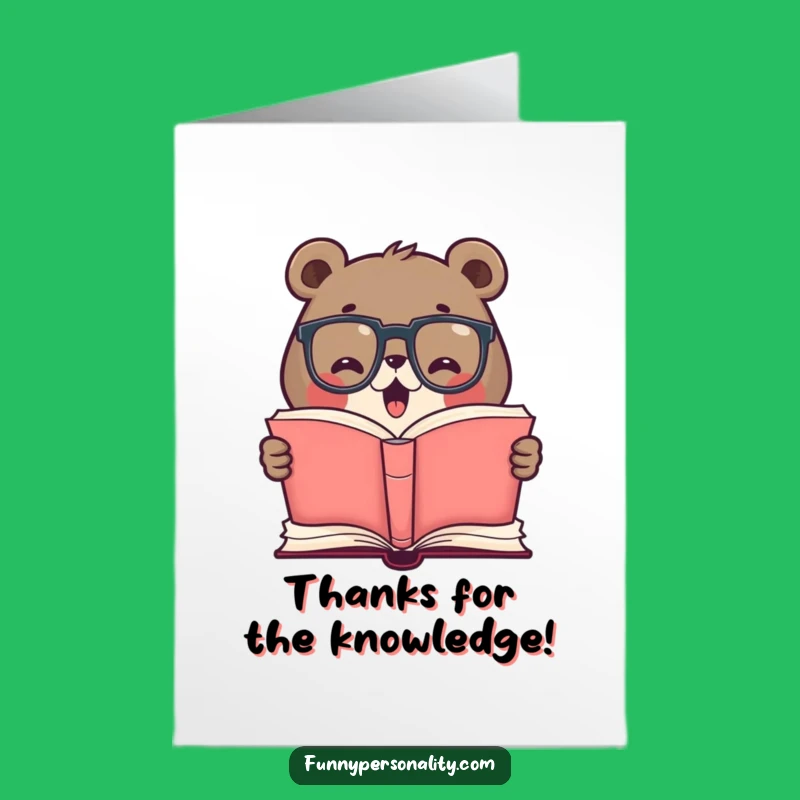 Free Printable Thank You Bear Card, Funny Bookworm Downloadable with Gratitude