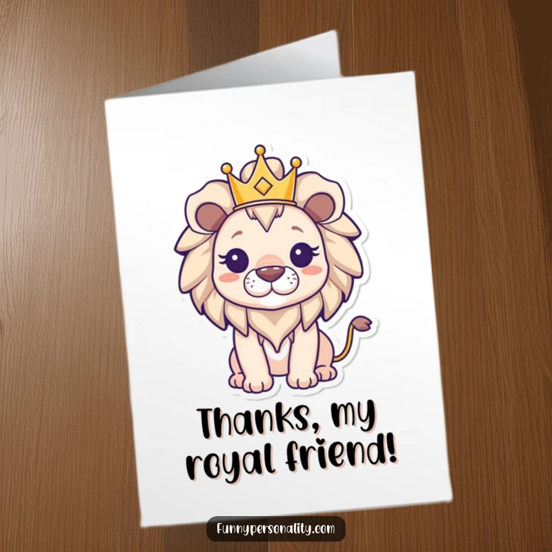 Funny Free Printable Triumphant Lion Thank You Card, lion in crown, perfect for majestic, downloadable thanks.