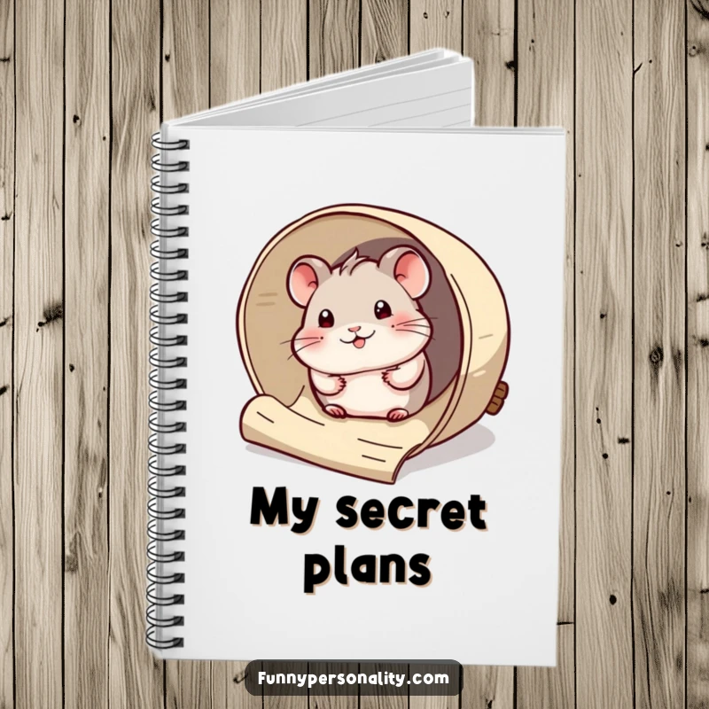 Funny Notebook: A curious hamster peeks out from a giant rolled-up scroll, ideal for jotting down curious ideas as a gift.