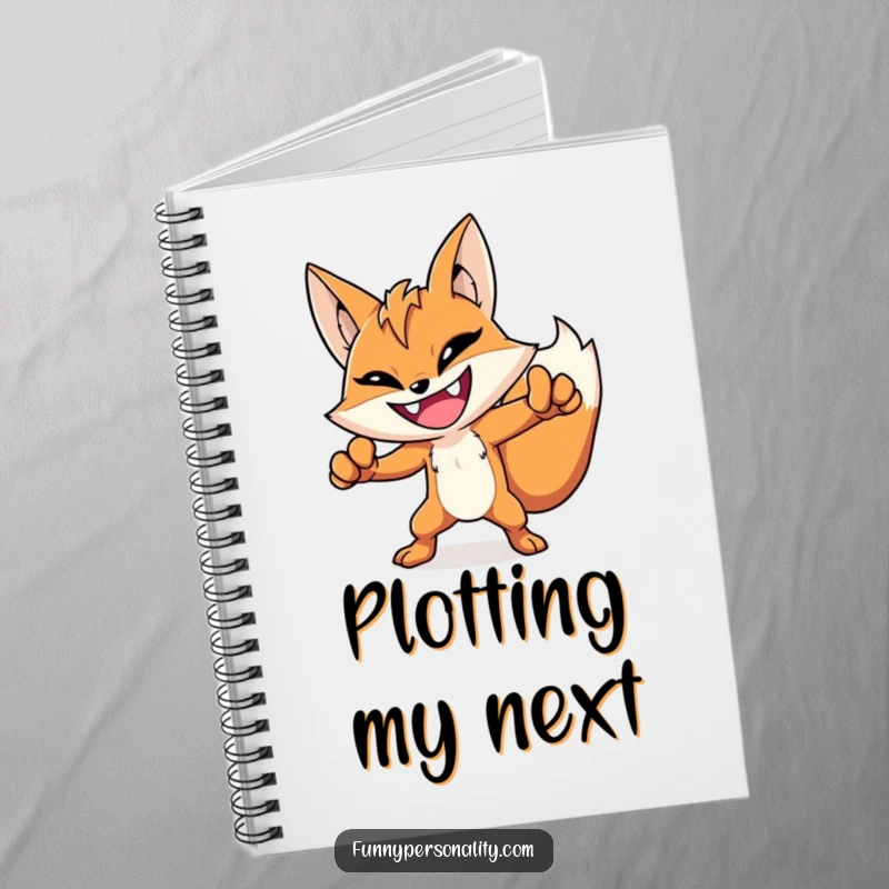 Funny hero fox notebook featuring a grinning fox in a heroic pose, ideal for jotting down plans and ideas.