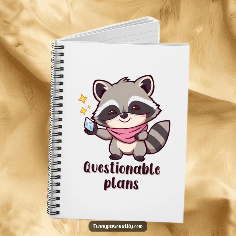 Funny Notebook: A joyful raccoon wearing a mask and holding a shiny object, a playful cover for capturing notes and brilliant ideas.