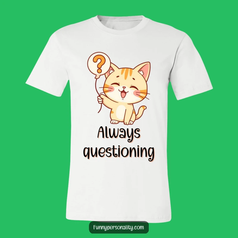 Funny Cat Question Balloon T-Shirt: Always Asking Why!
