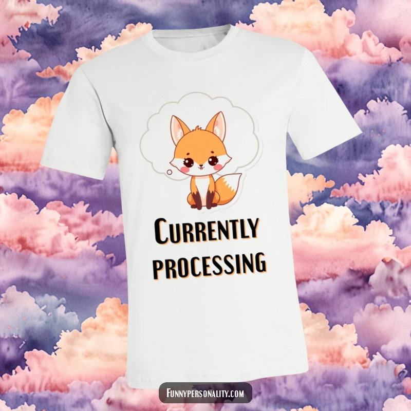 Funny Fox T-Shirt: A cute fox proudly wears a giant thought bubble, representing deep or funny contemplation. Gift idea.