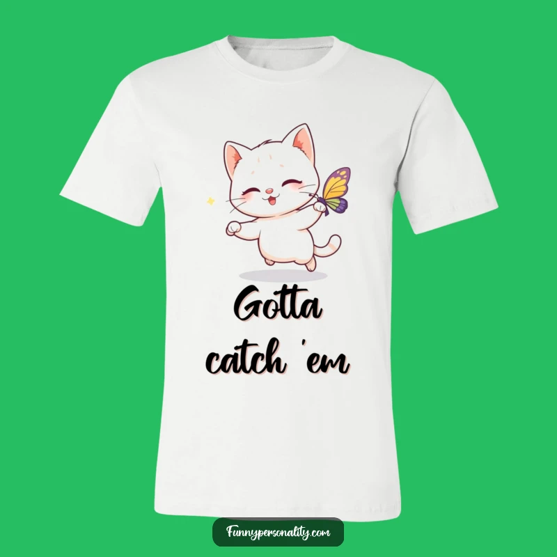 Funny Cat Butterfly T-Shirt - Comical Cartoon Cat Apparel, Ideal Gift