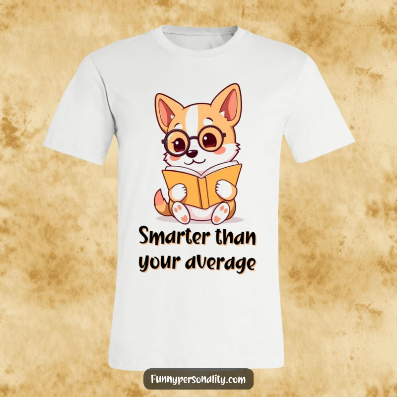 Funny T-Shirt: A sophisticated dog character wearing a monocle reads a book with great concentration and keen interest.
