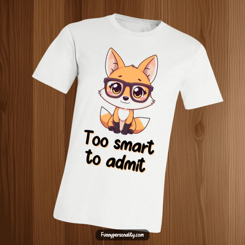 Funny Fox T-Shirt: A playful fox wearing large glasses, looking inquisitive. This design is perfect for anyone who loves witty humor.