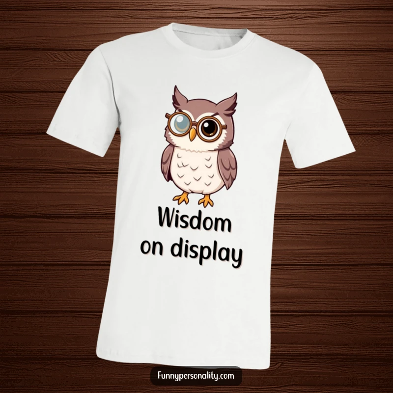 Wise owl t-shirt featuring a dapper owl character wearing a monocle, exuding intelligence and thoughtfulness.