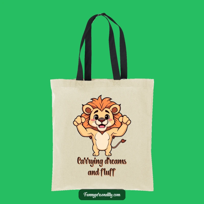 Funny Lion Tote Bag: Carry Your Laughs with Tiny Biceps Strength!