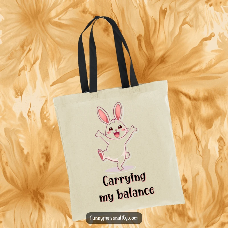 Funny Tote Bag: An energetic rabbit in mid-cartwheel, smiling broadly, representing a joyful and active lifestyle.