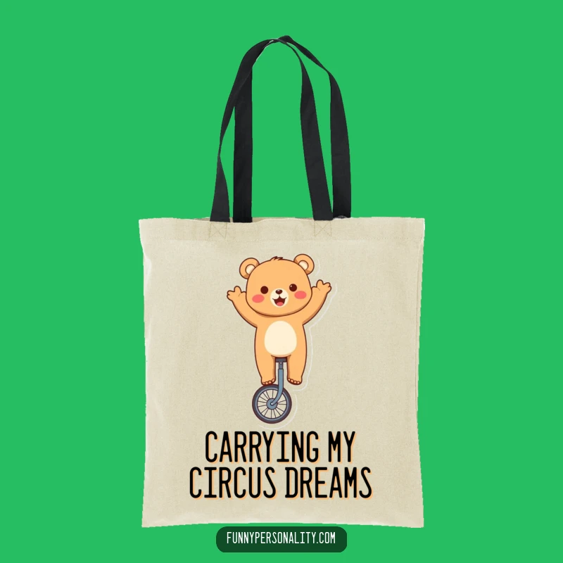Funny Bear Unicycling Tote Bag - Cute Character Canvas Bag for Shopping Fun