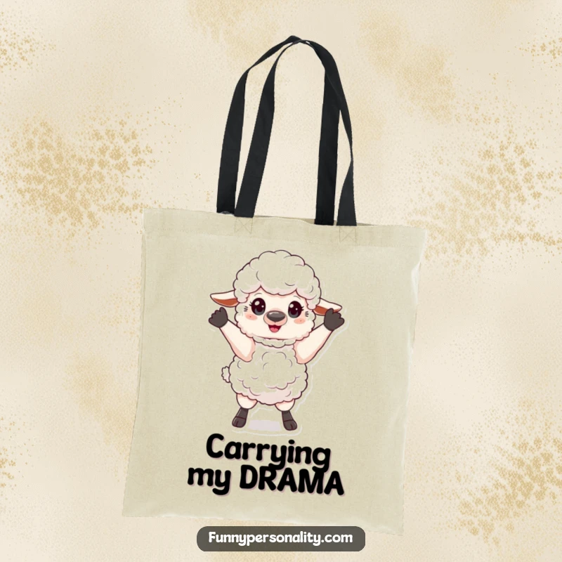Funny Tote Bag: A fluffy sheep in a dramatic, theatrical pose, ideal for carrying items with a flair for the dramatic.