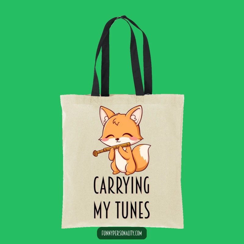 Funny Fox Flute Tote Bag - Durable Cartoon Fox Accessory, Great Gift