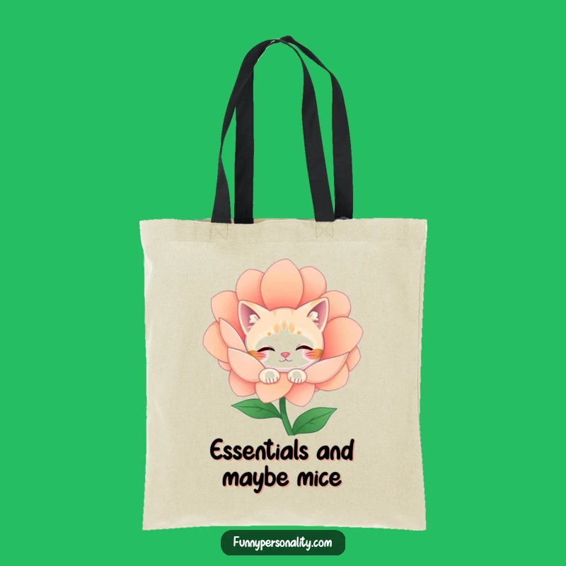 Funny Cat Tote Bag: Shy Flower Peeker, Chic Gift