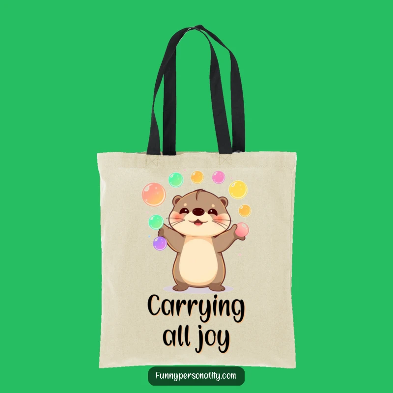Funny Happy Otter Tote Bag: Vibrant Carryall with Juggling Orbs, Perfect Gift