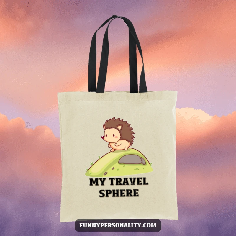Funny Tote Bag: A happy hedgehog rolls down a gentle slope, a humorous and practical gift.