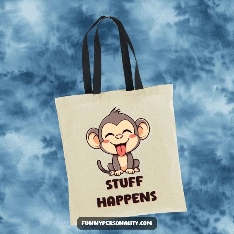 Funny Tote Bag: A silly monkey with a funny face and tongue out, a playful and practical bag for carrying everyday items.